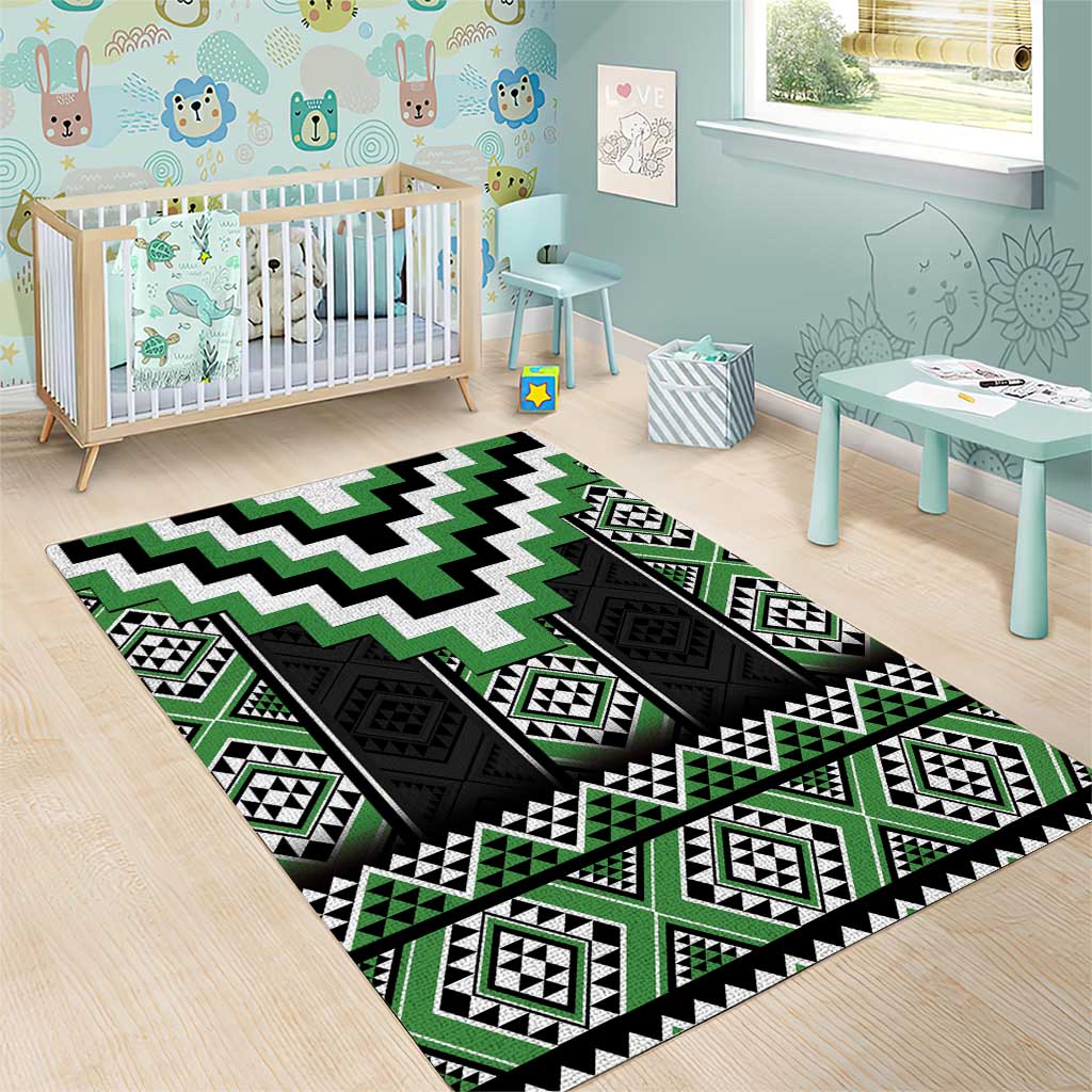 Green Taniko Pattern Aotearoa Area Rug Niho Taniwha Mix Poutama