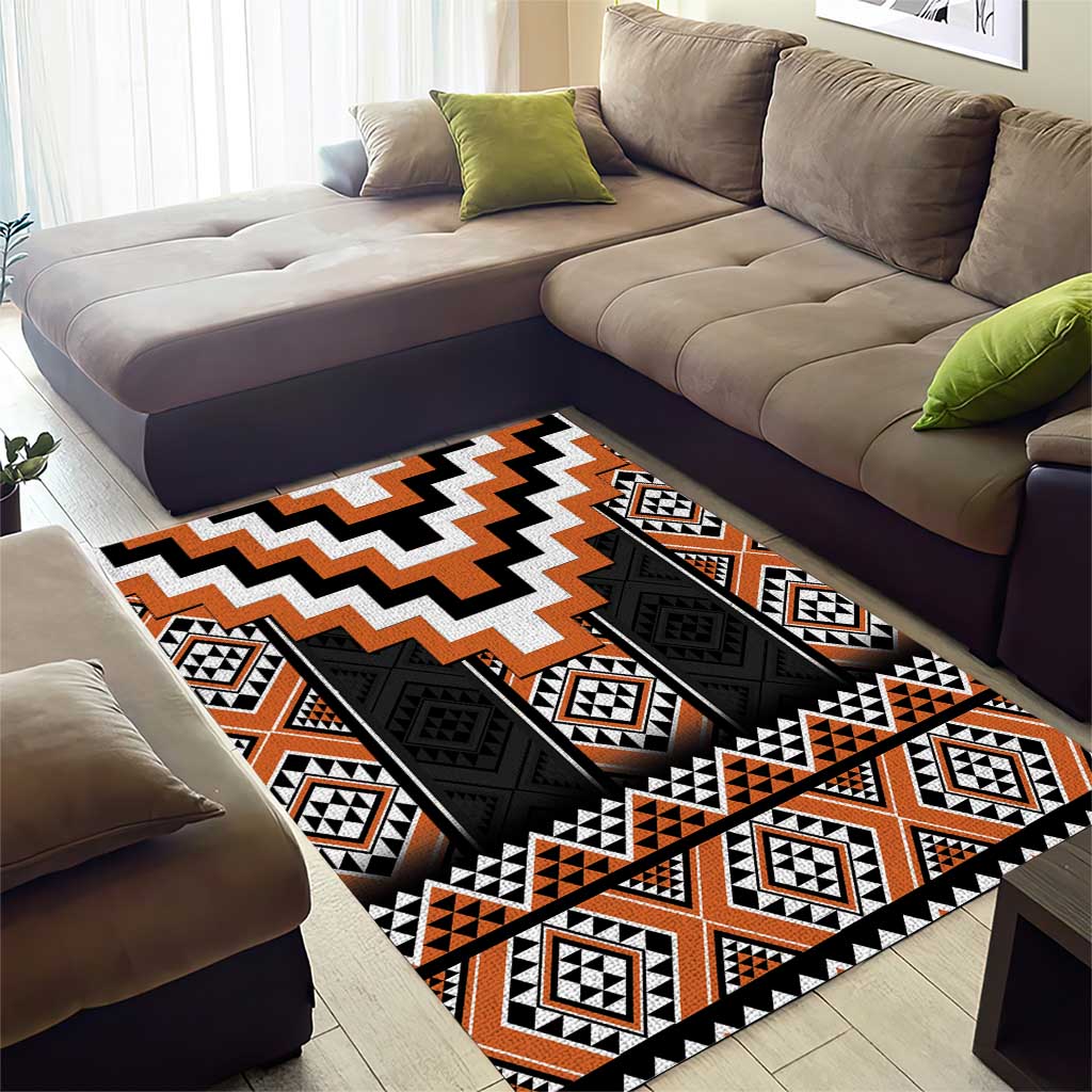 Orange Taniko Pattern Aotearoa Area Rug Niho Taniwha Mix Poutama