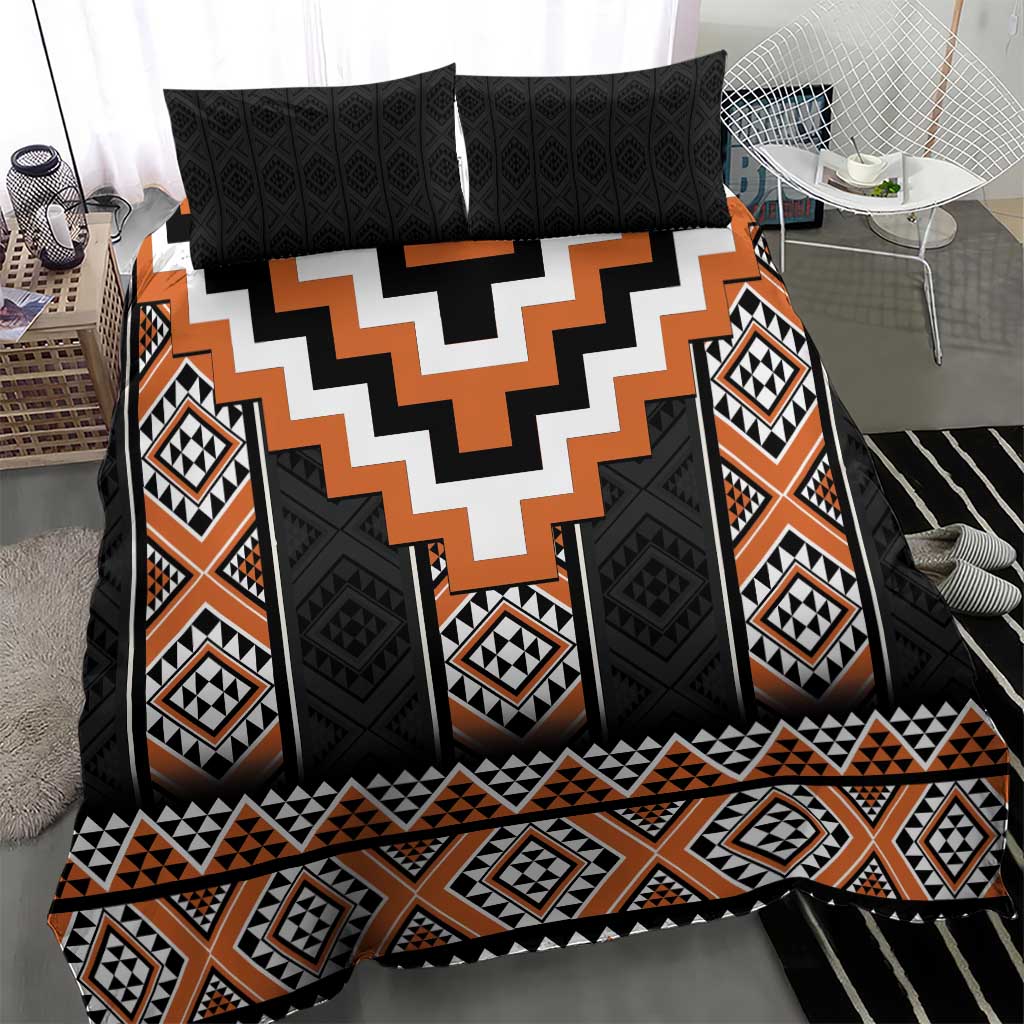 Orange Taniko Pattern Aotearoa Bedding Set Niho Taniwha Mix Poutama