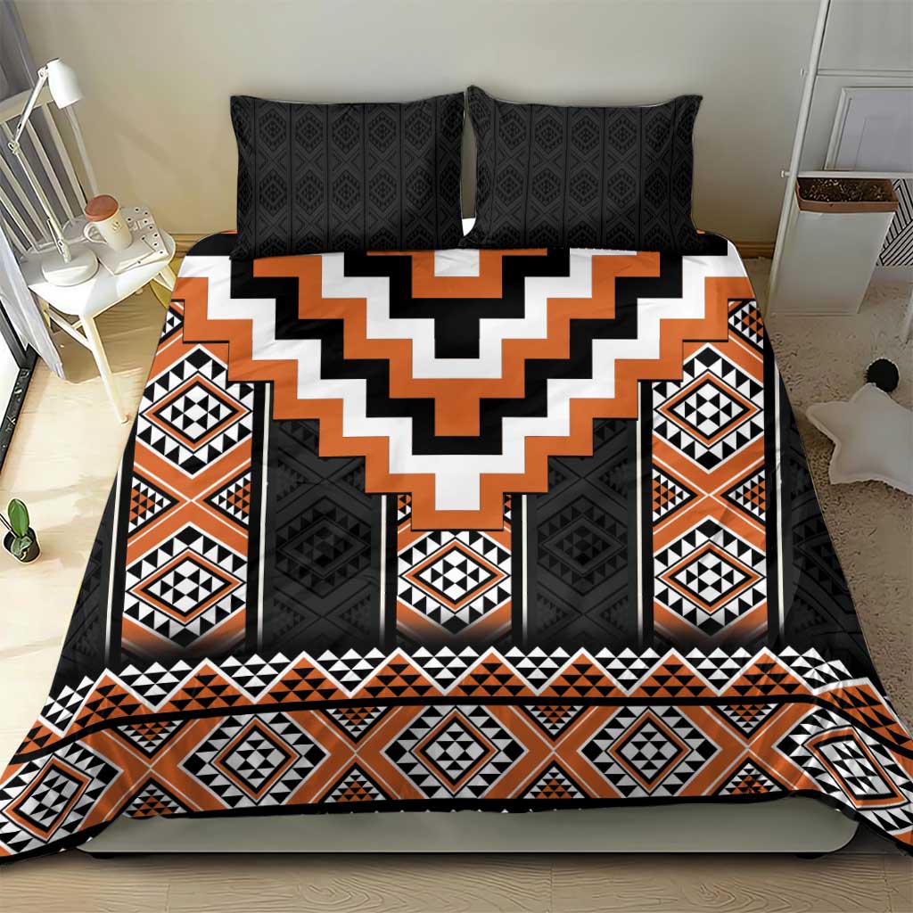 Orange Taniko Pattern Aotearoa Bedding Set Niho Taniwha Mix Poutama