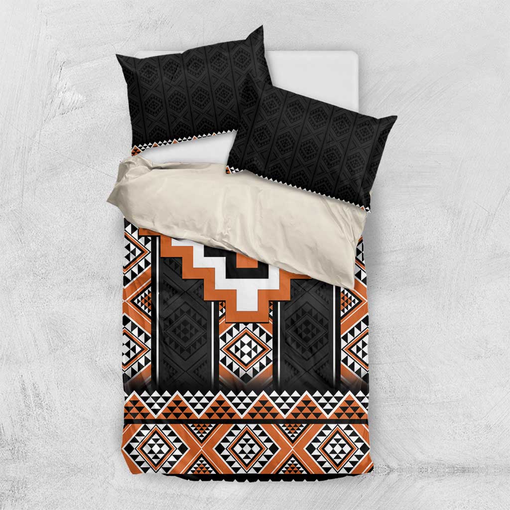 Orange Taniko Pattern Aotearoa Bedding Set Niho Taniwha Mix Poutama