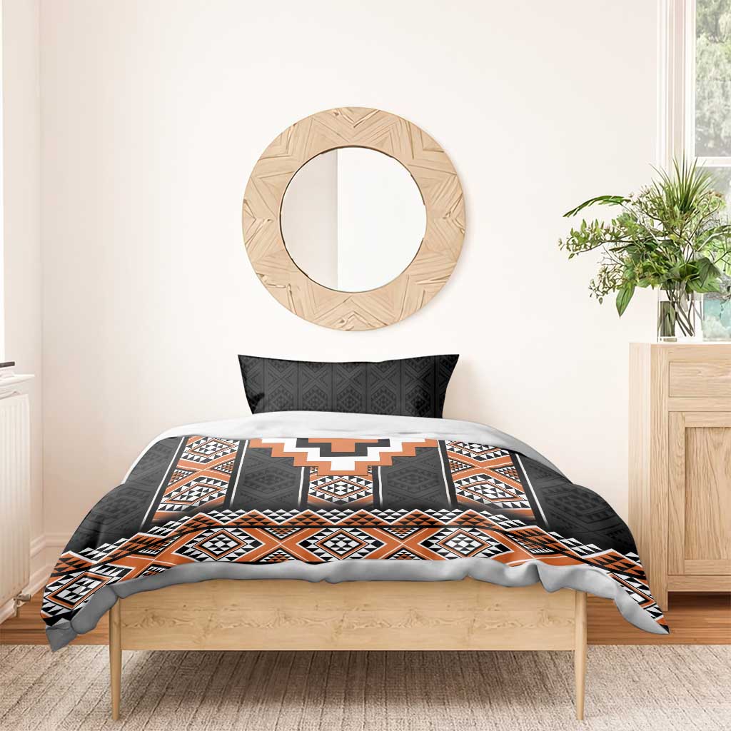 Orange Taniko Pattern Aotearoa Bedding Set Niho Taniwha Mix Poutama