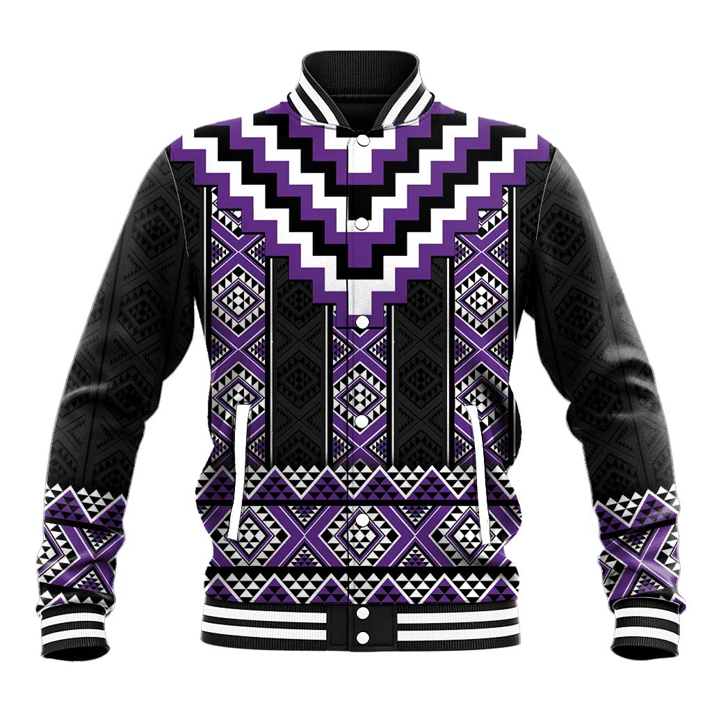 Purple Taniko Pattern Aotearoa Baseball Jacket Niho Taniwha Mix Poutama LT14