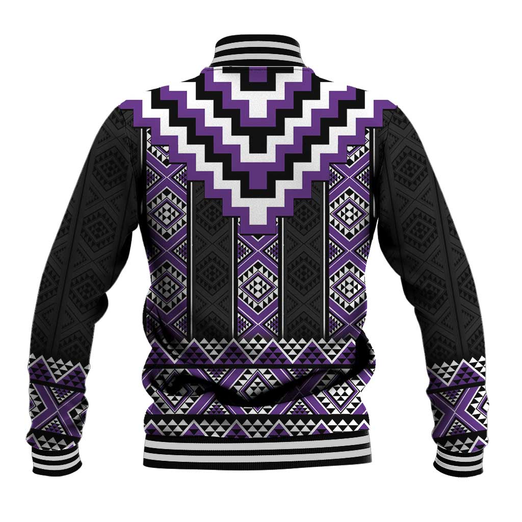 Purple Taniko Pattern Aotearoa Baseball Jacket Niho Taniwha Mix Poutama LT14