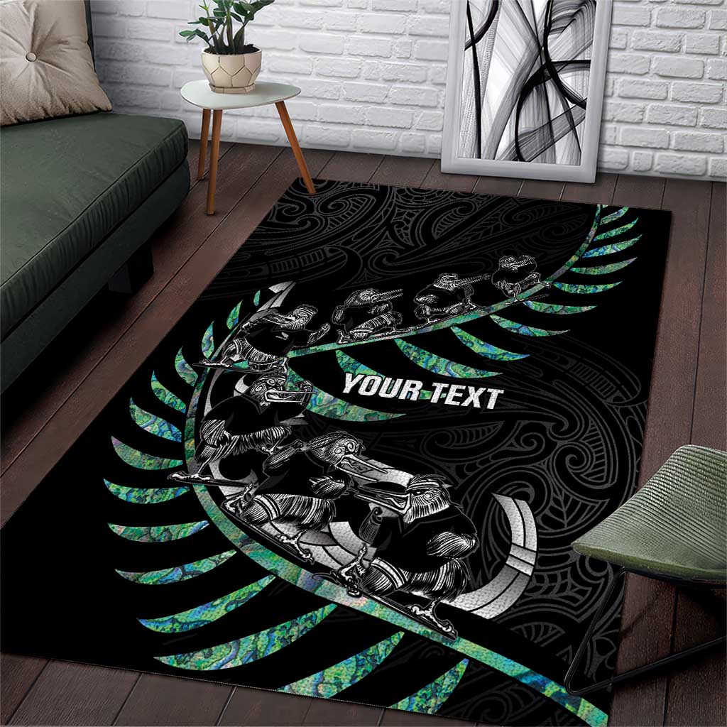 Custom New Zealand Silver Fern Rugby Area Rug Aotearoa Kiwi Maori Pattern