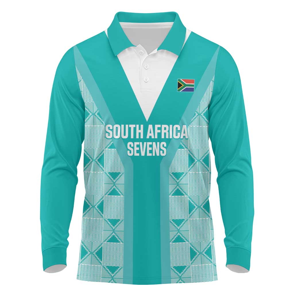 Custom South Africa Rugby Long Sleeve Polo Shirt Go Champions Springboks - Teal Version