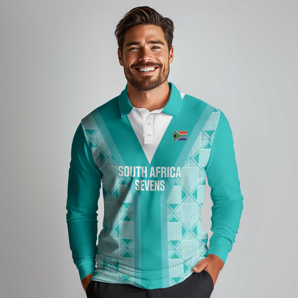 Custom South Africa Rugby Long Sleeve Polo Shirt Go Champions Springboks - Teal Version