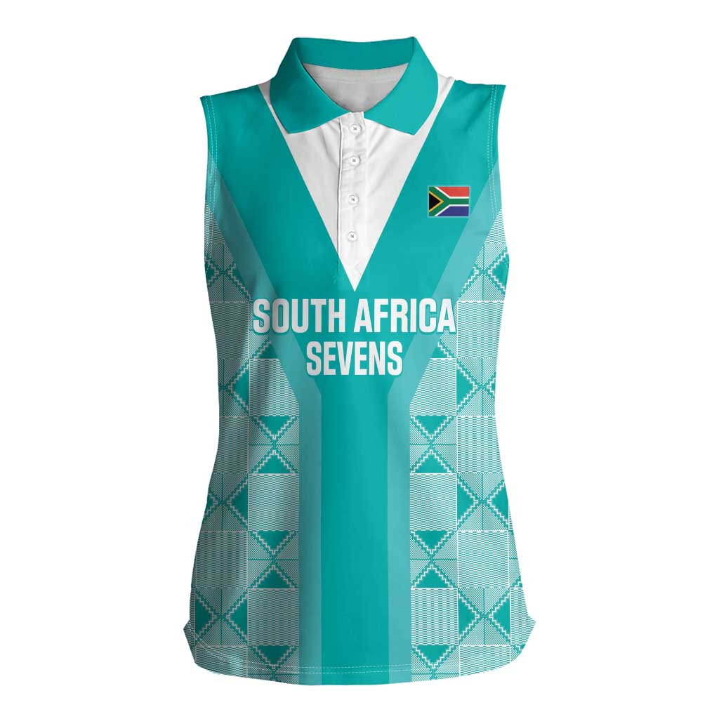 Custom South Africa Rugby Women Sleeveless Polo Shirt Go Champions Springboks - Teal Version