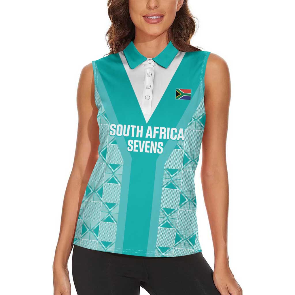 Custom South Africa Rugby Women Sleeveless Polo Shirt Go Champions Springboks - Teal Version