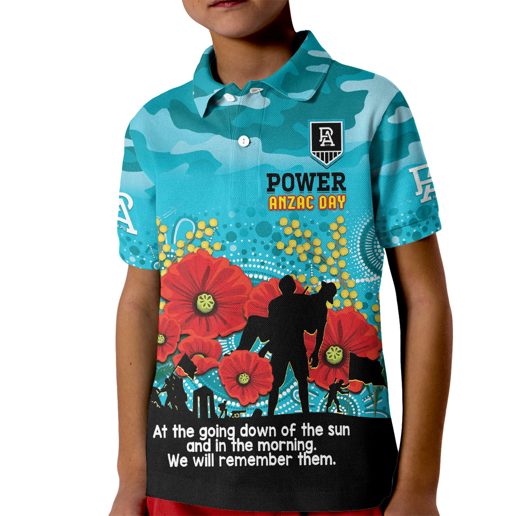 Custom Port Adelaide Football ANZAC Kid Polo Shirt Gallipoli Camouflage With Poppies