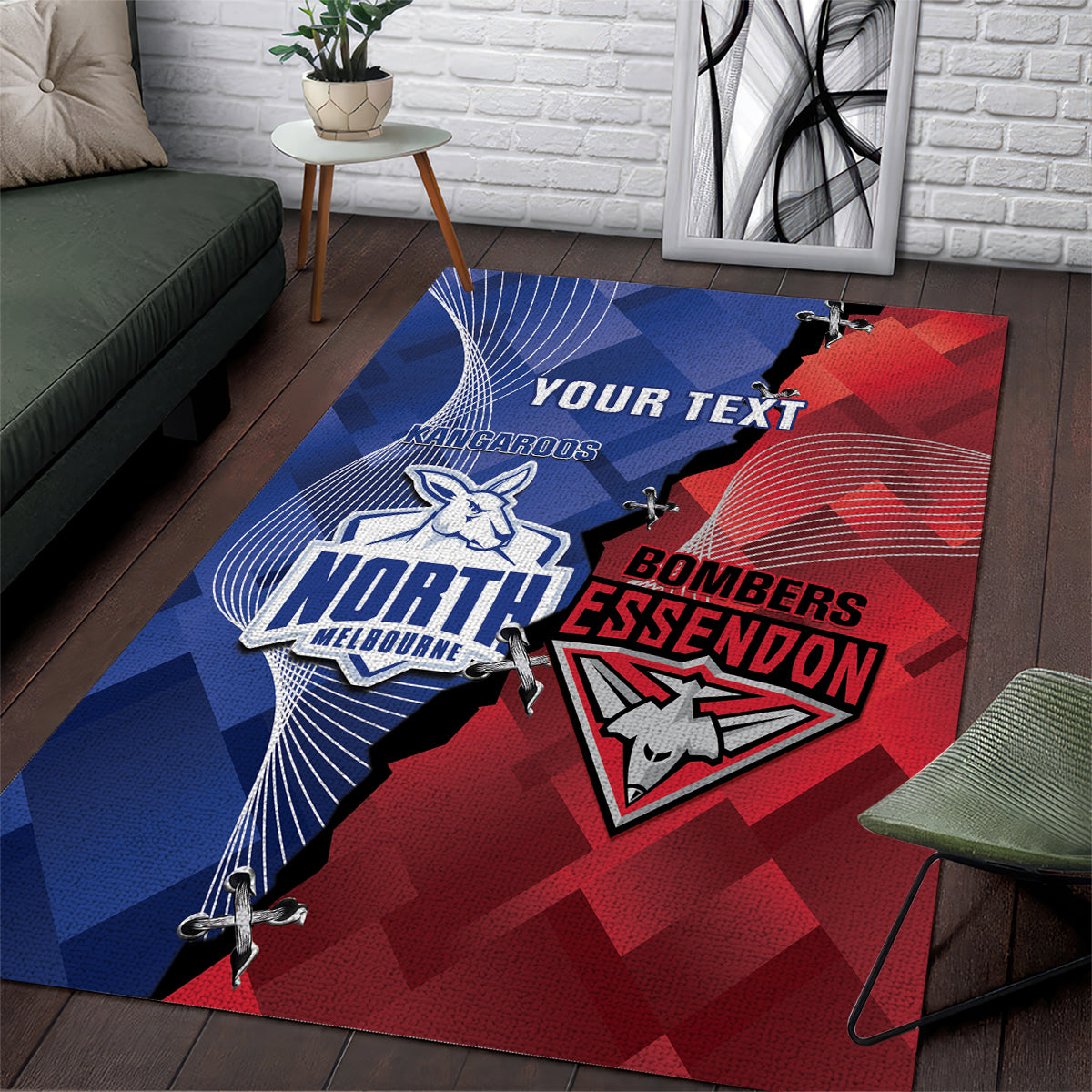 Personalised Kangaroos And Bombers Football Area Rug Sporty Version