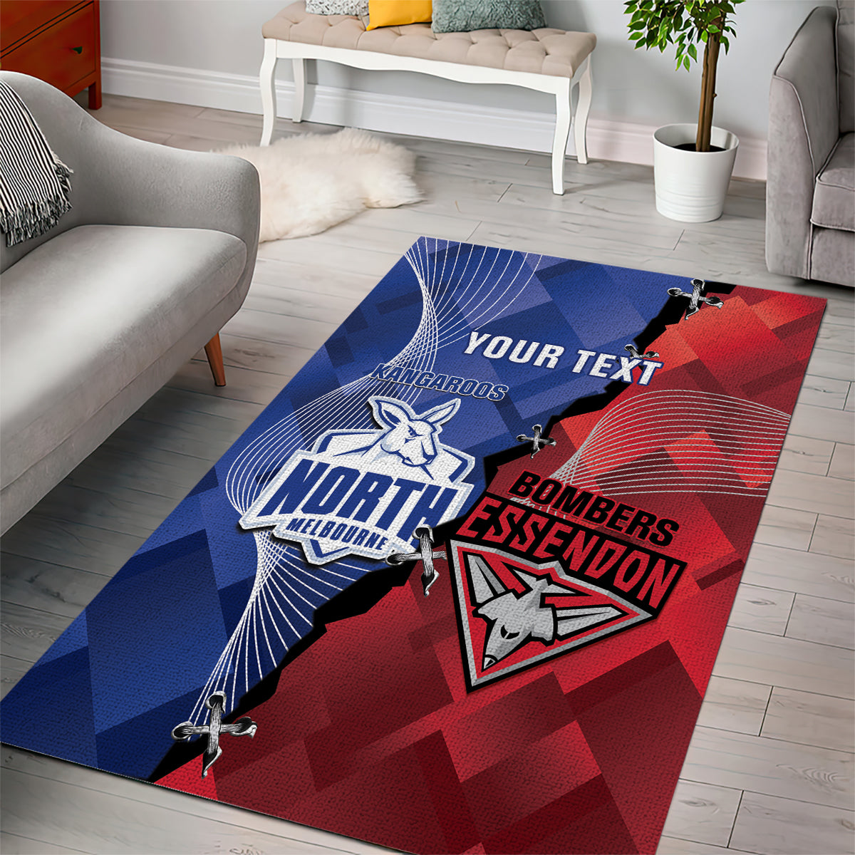 Personalised Kangaroos And Bombers Football Area Rug Sporty Version