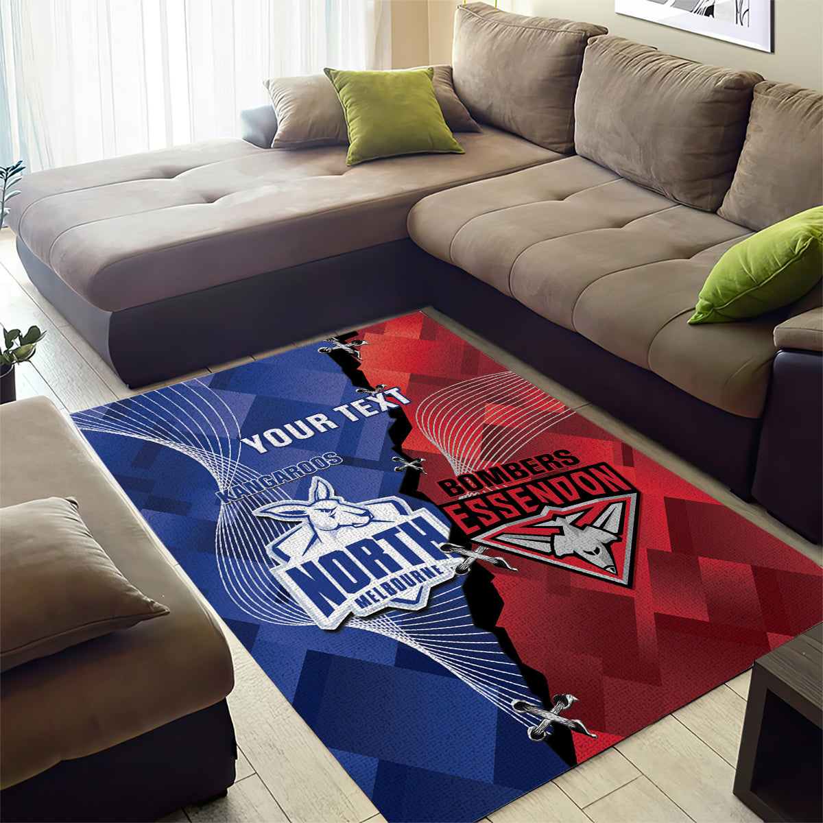 Personalised Kangaroos And Bombers Football Area Rug Sporty Version