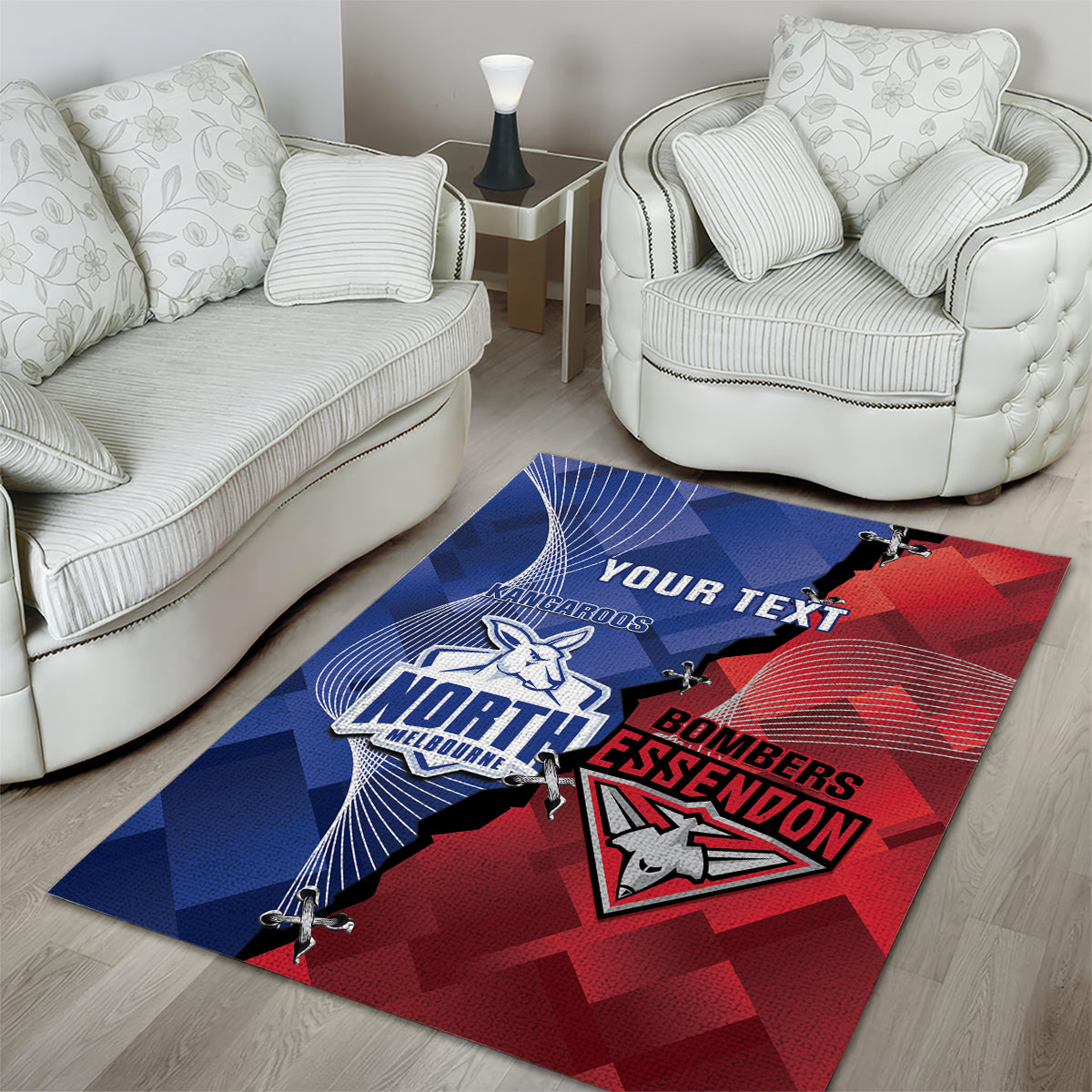 Personalised Kangaroos And Bombers Football Area Rug Sporty Version