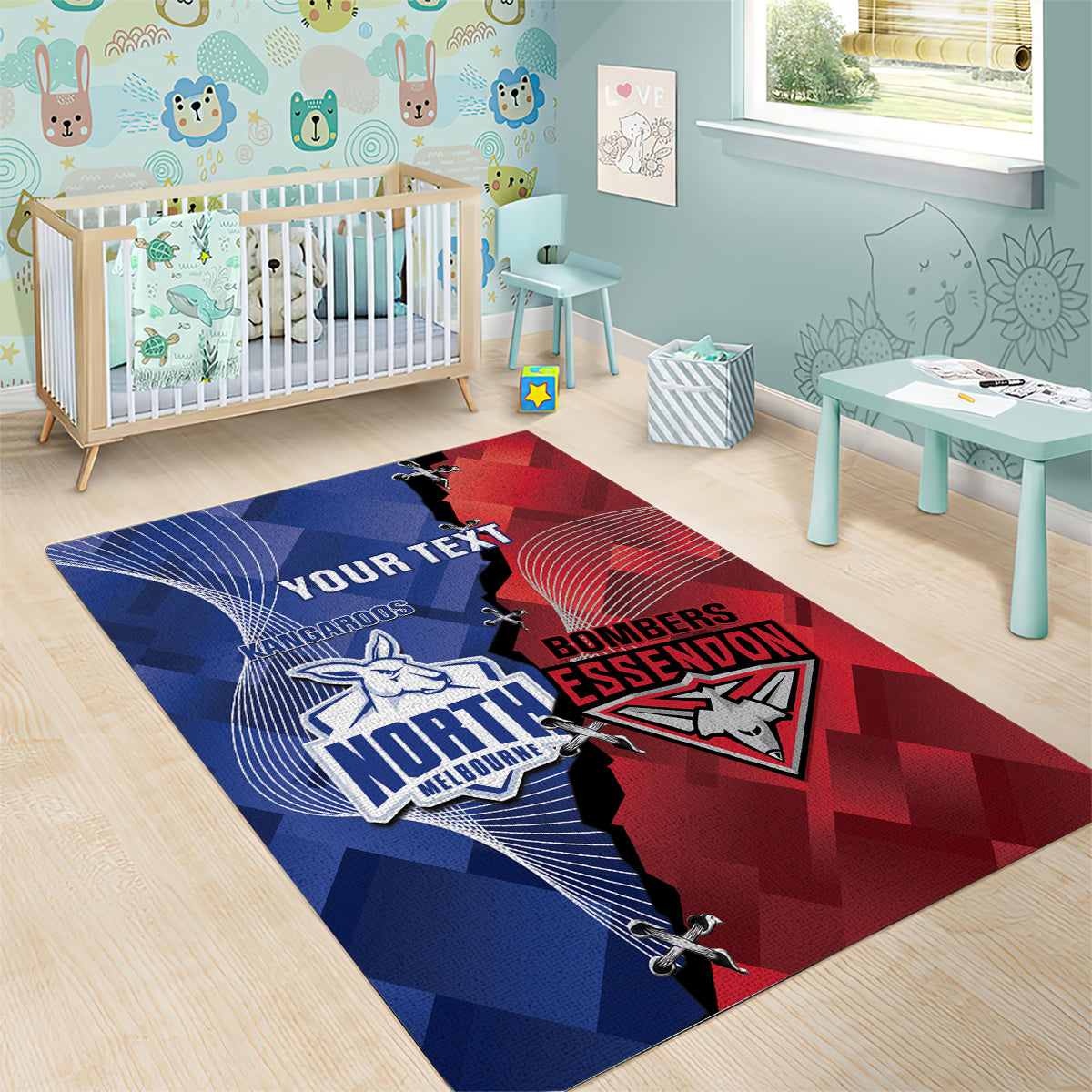 Personalised Kangaroos And Bombers Football Area Rug Sporty Version