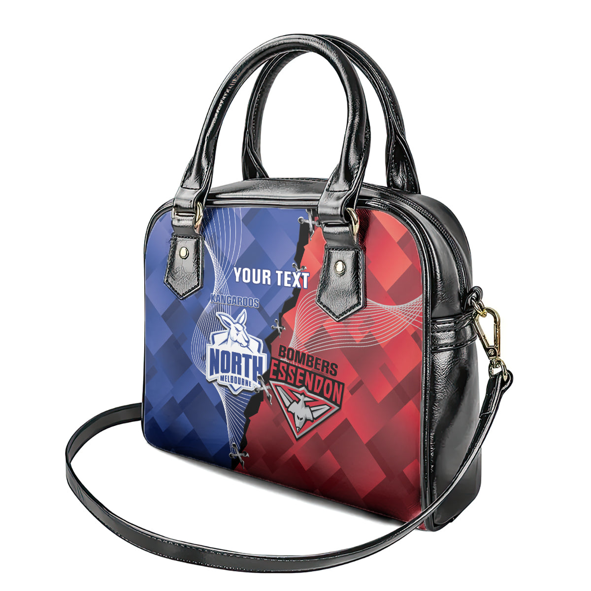 Personalised Kangaroos And Bombers Football Shoulder Handbag Sporty Version