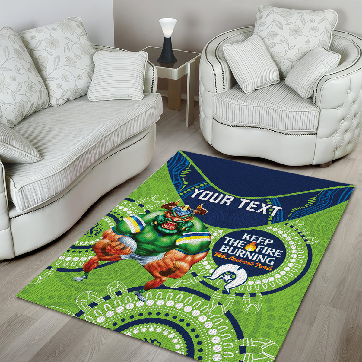 Custom NRL Raiders NAIDOC Week Area Rug Keep The Fire Burning Indigenous Art