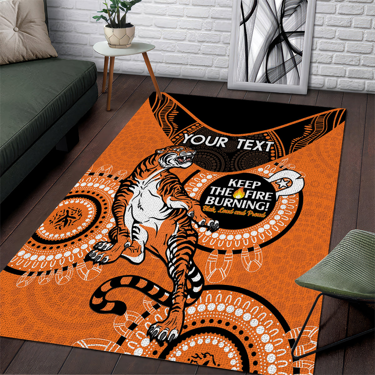 Custom NRL Tigers NAIDOC Week Area Rug Keep The Fire Burning Indigenous Art