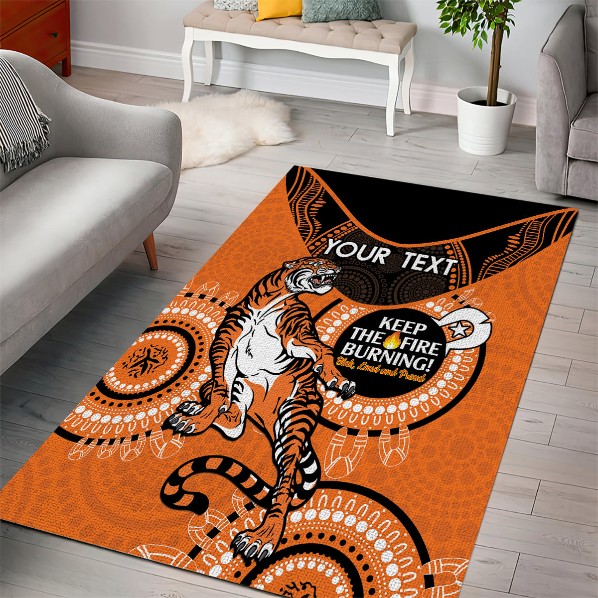 Custom NRL Tigers NAIDOC Week Area Rug Keep The Fire Burning Indigenous Art