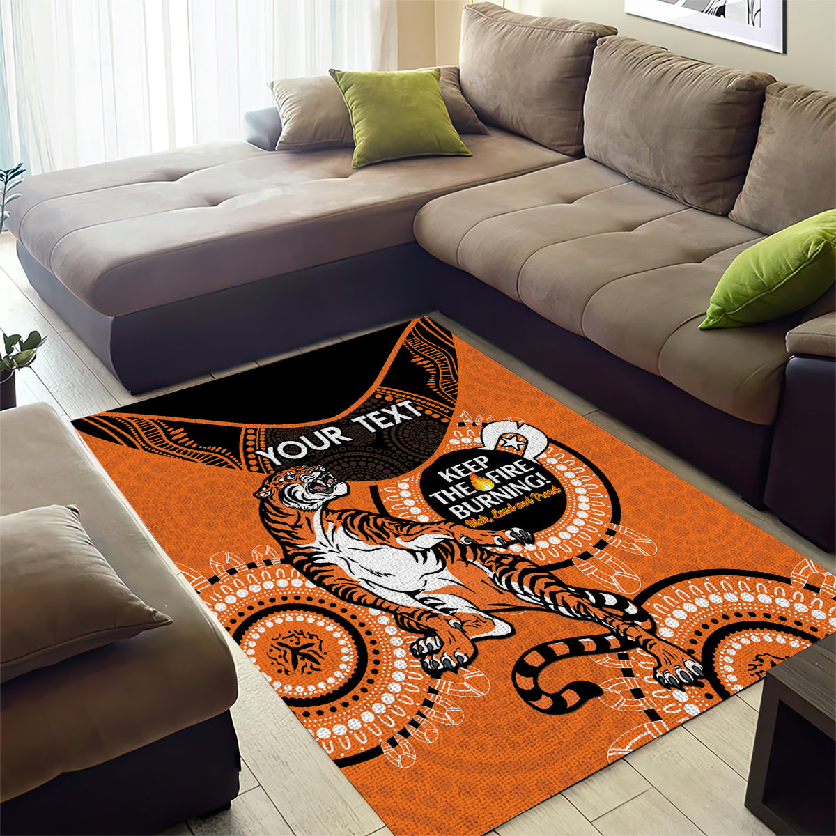 Custom NRL Tigers NAIDOC Week Area Rug Keep The Fire Burning Indigenous Art