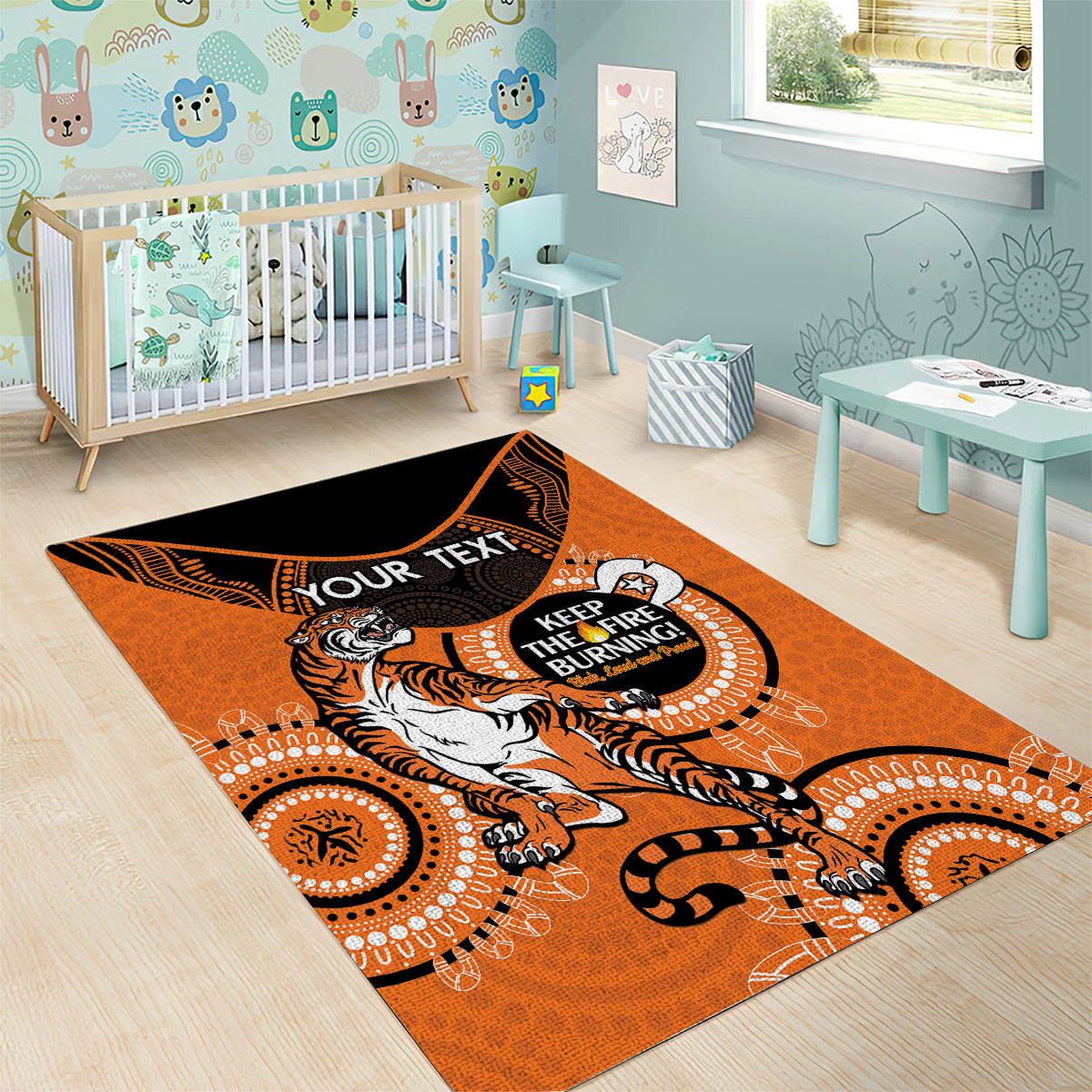 Custom NRL Tigers NAIDOC Week Area Rug Keep The Fire Burning Indigenous Art