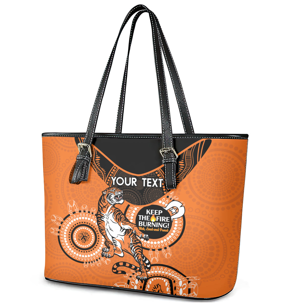 Custom NRL Tigers NAIDOC Week Leather Tote Bag Keep The Fire Burning Indigenous Art