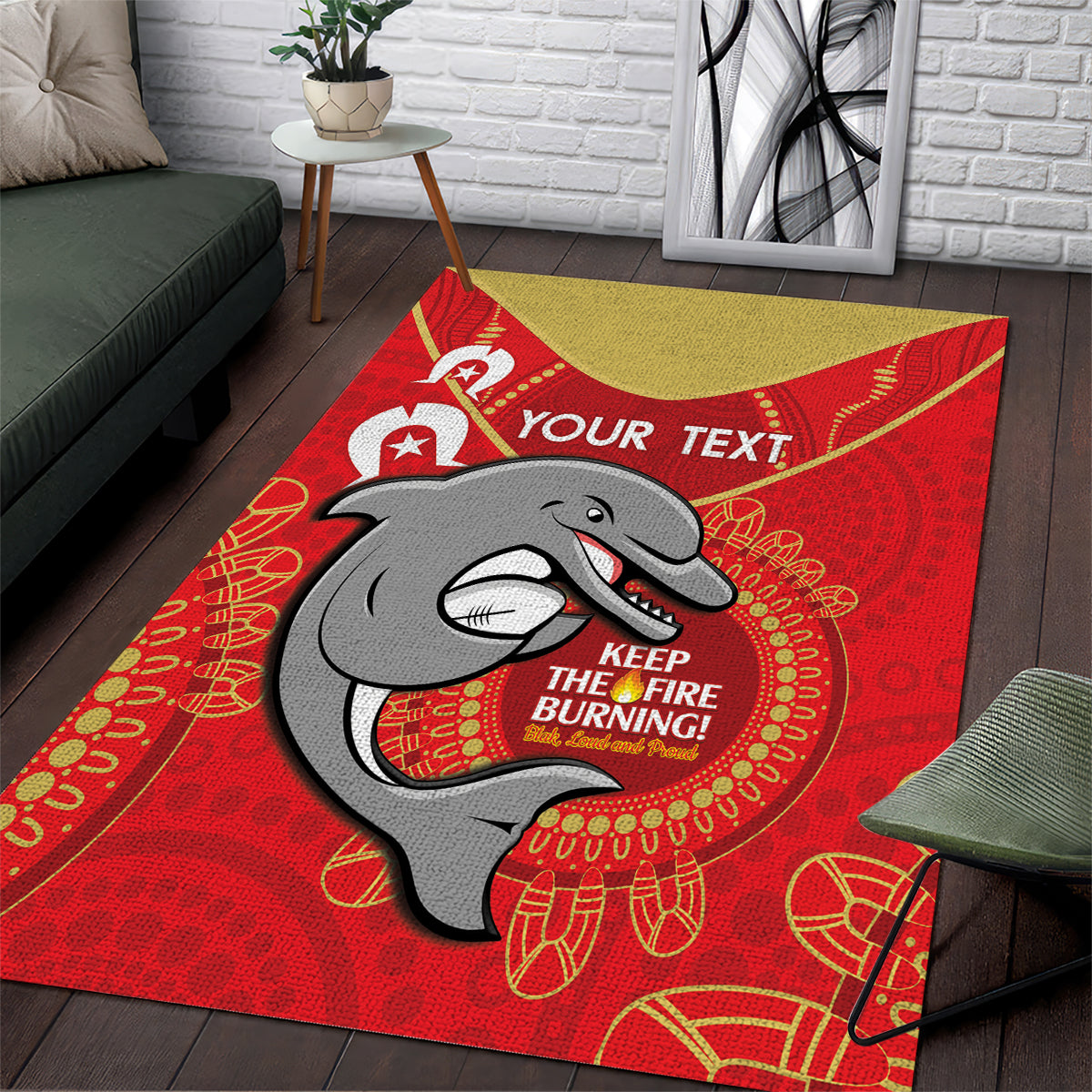 Custom NRL Dolphins NAIDOC Week Area Rug Keep The Fire Burning Indigenous Art