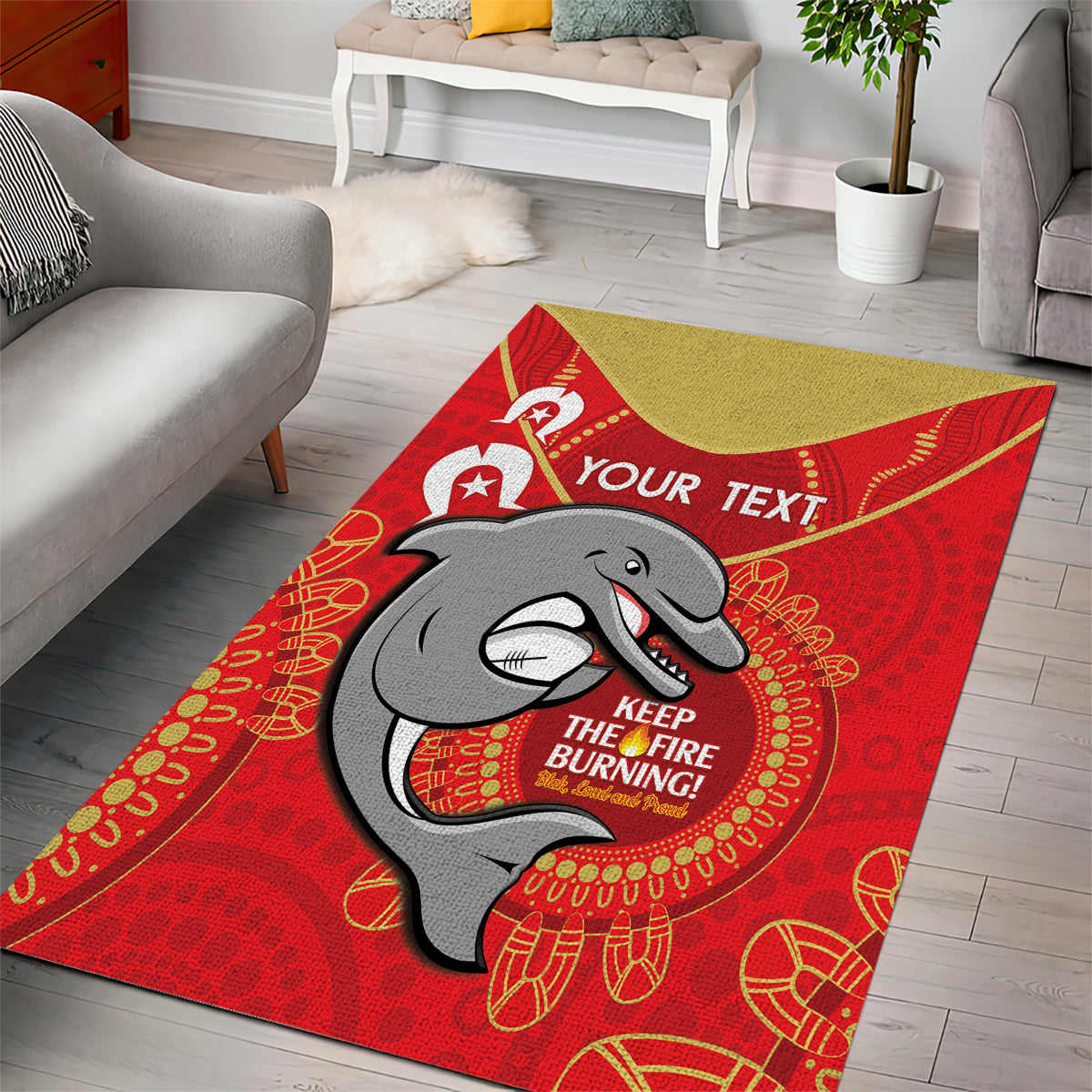 Custom NRL Dolphins NAIDOC Week Area Rug Keep The Fire Burning Indigenous Art