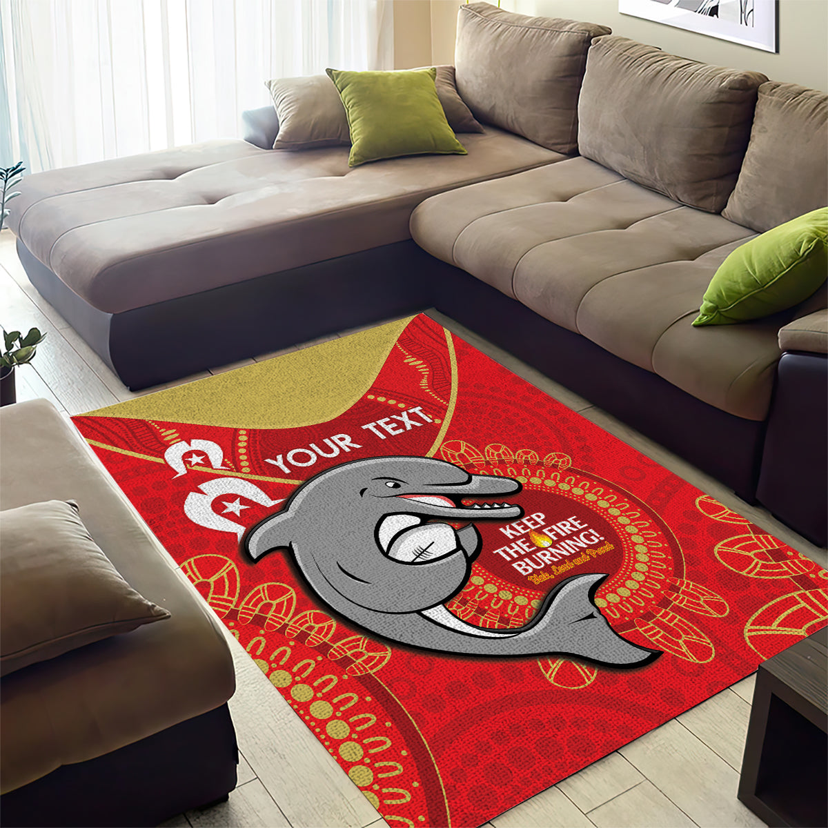 Custom NRL Dolphins NAIDOC Week Area Rug Keep The Fire Burning Indigenous Art