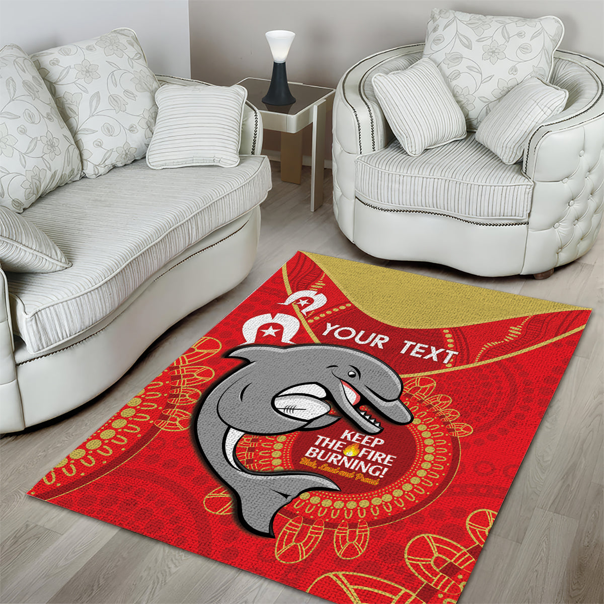 Custom NRL Dolphins NAIDOC Week Area Rug Keep The Fire Burning Indigenous Art