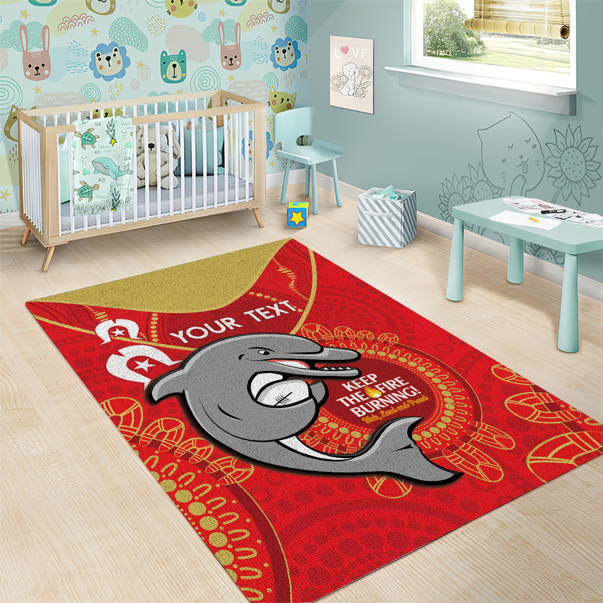 Custom NRL Dolphins NAIDOC Week Area Rug Keep The Fire Burning Indigenous Art