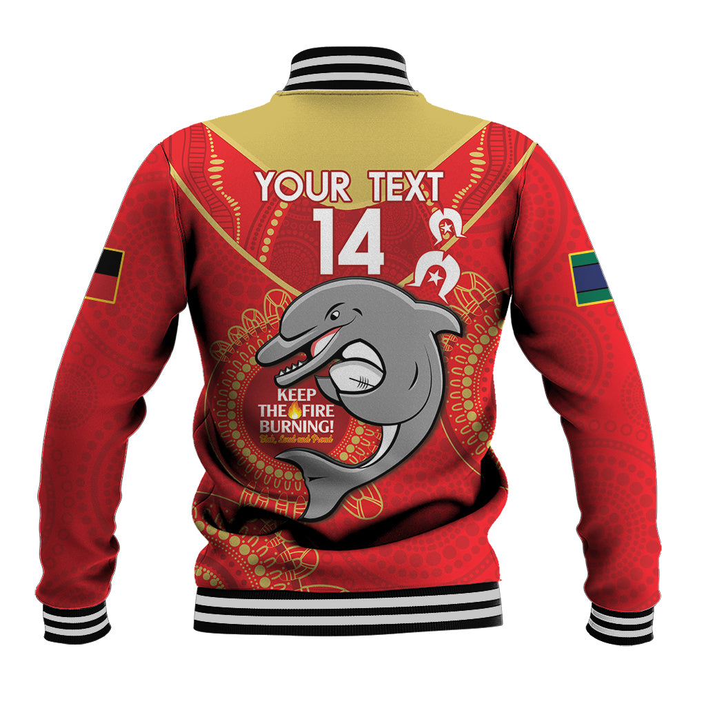 Custom NRL Dolphins NAIDOC Week Baseball Jacket Keep The Fire Burning Indigenous Art