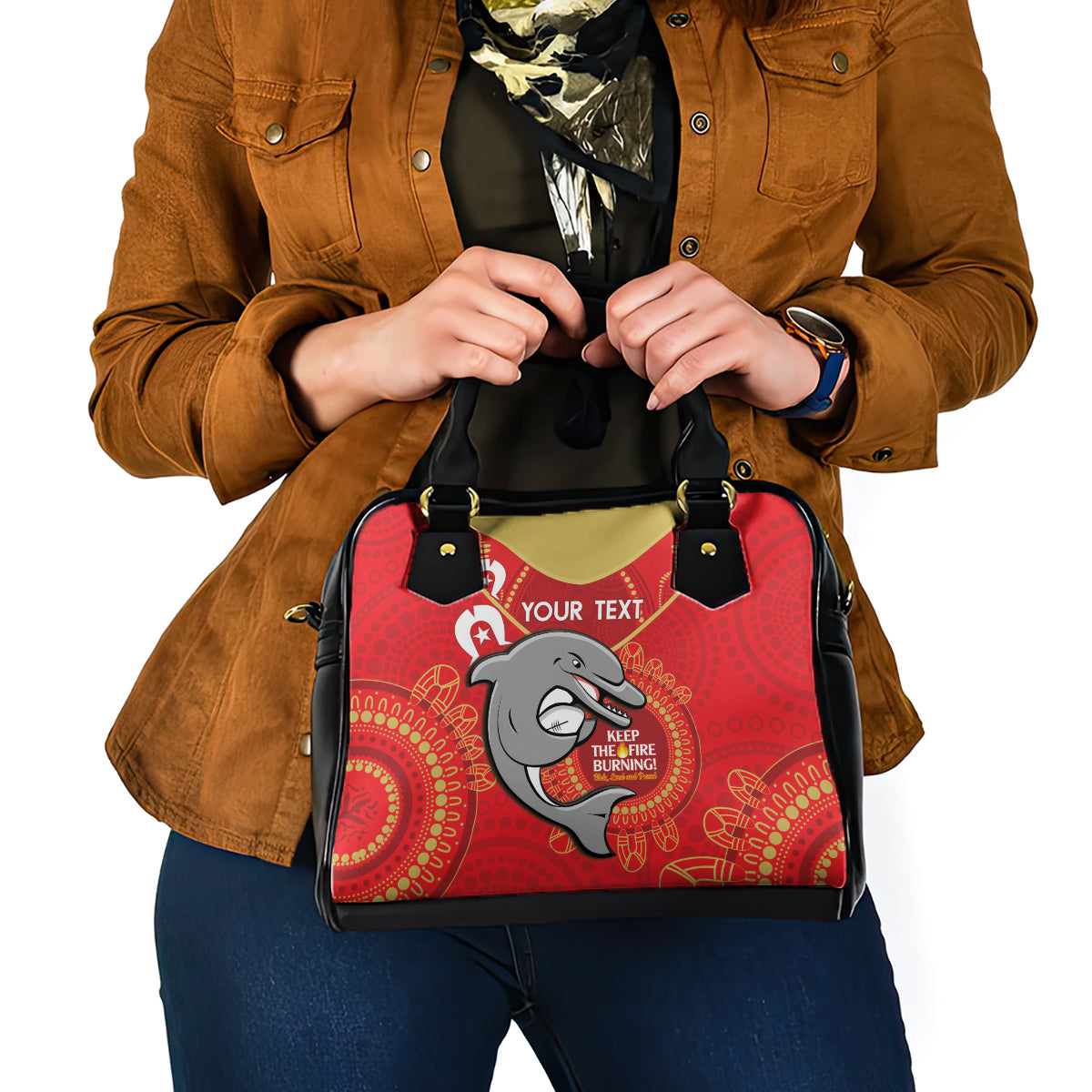 Custom NRL Dolphins NAIDOC Week Shoulder Handbag Keep The Fire Burning Indigenous Art