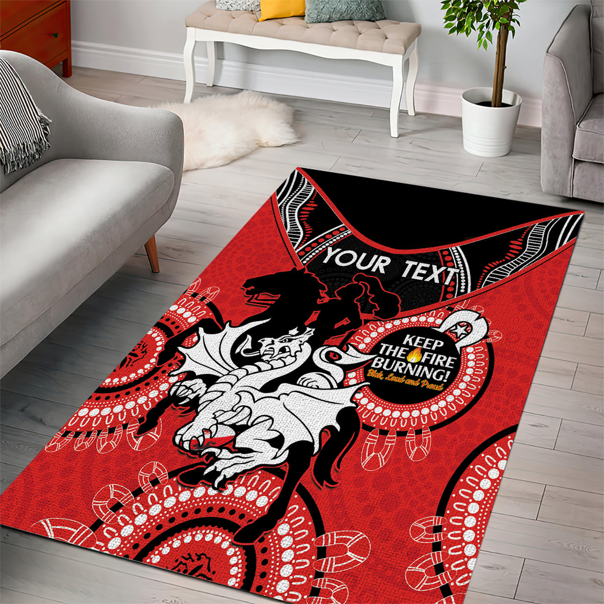 Custom NRL Dragons NAIDOC Week Area Rug Keep The Fire Burning Indigenous Art