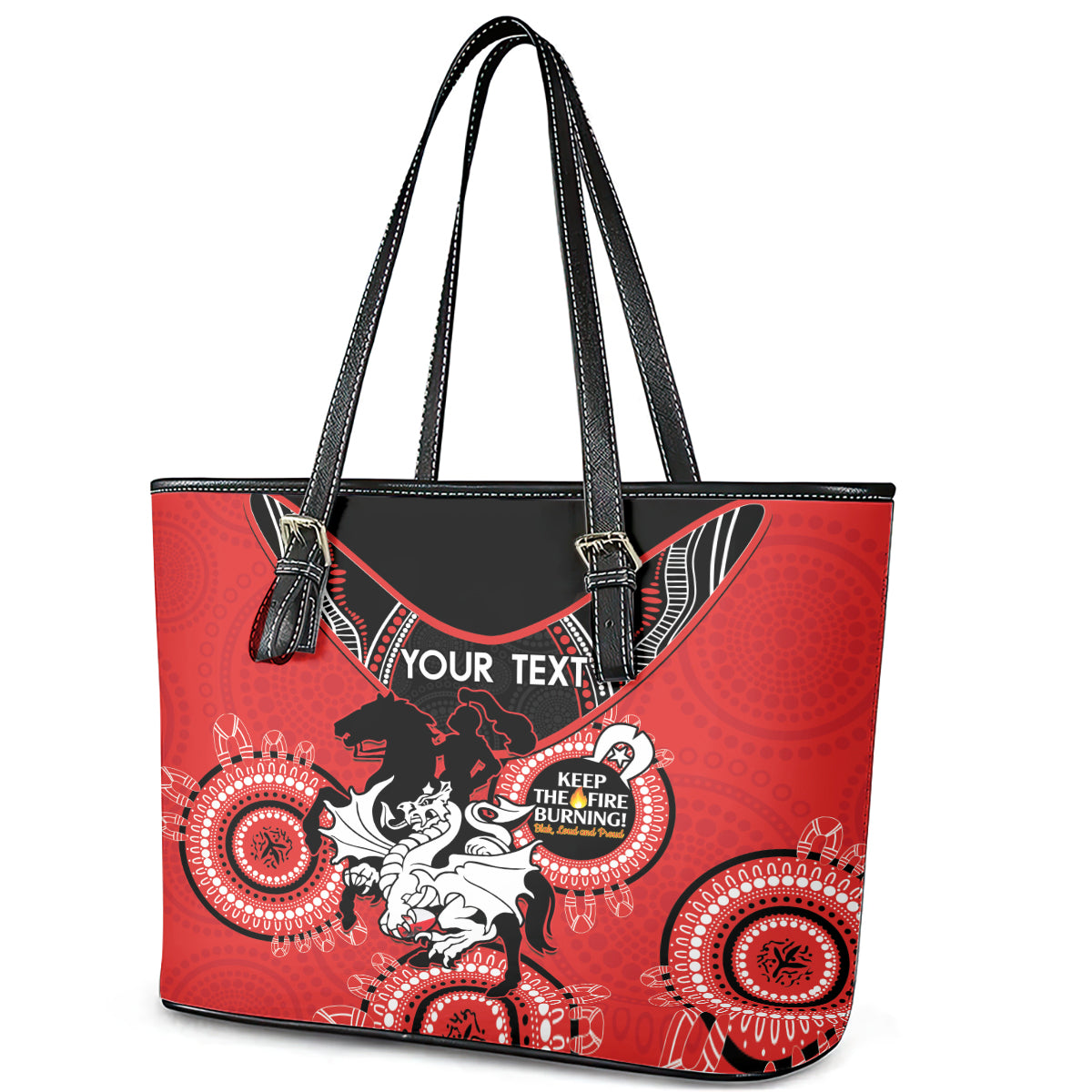 Custom NRL Dragons NAIDOC Week Leather Tote Bag Keep The Fire Burning Indigenous Art