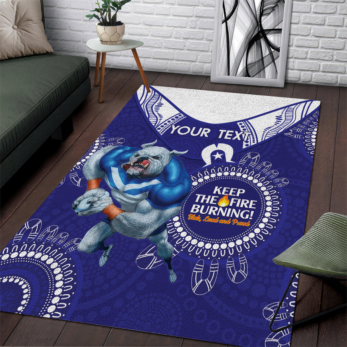 Custom NRL Bulldogs NAIDOC Week Area Rug Keep The Fire Burning Indigenous Art