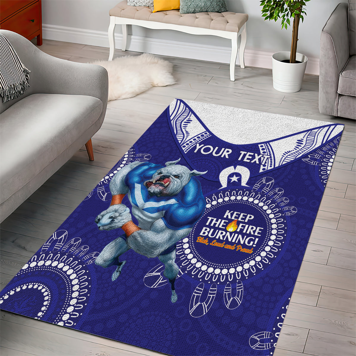 Custom NRL Bulldogs NAIDOC Week Area Rug Keep The Fire Burning Indigenous Art