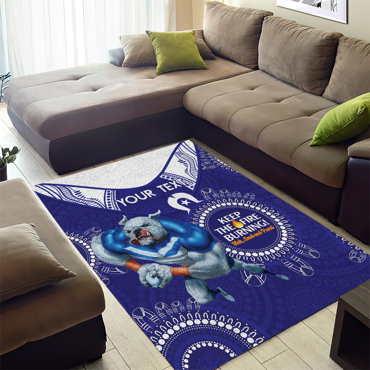 Custom NRL Bulldogs NAIDOC Week Area Rug Keep The Fire Burning Indigenous Art