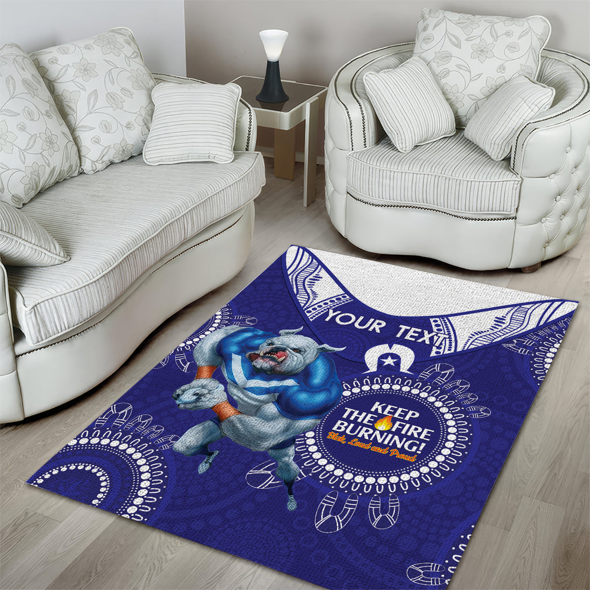 Custom NRL Bulldogs NAIDOC Week Area Rug Keep The Fire Burning Indigenous Art