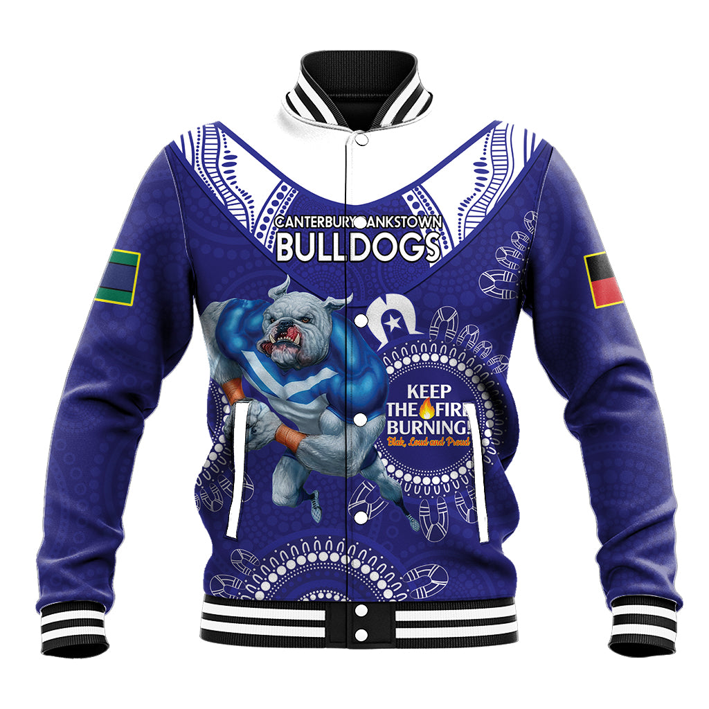 Custom NRL Bulldogs NAIDOC Week Baseball Jacket Keep The Fire Burning Indigenous Art