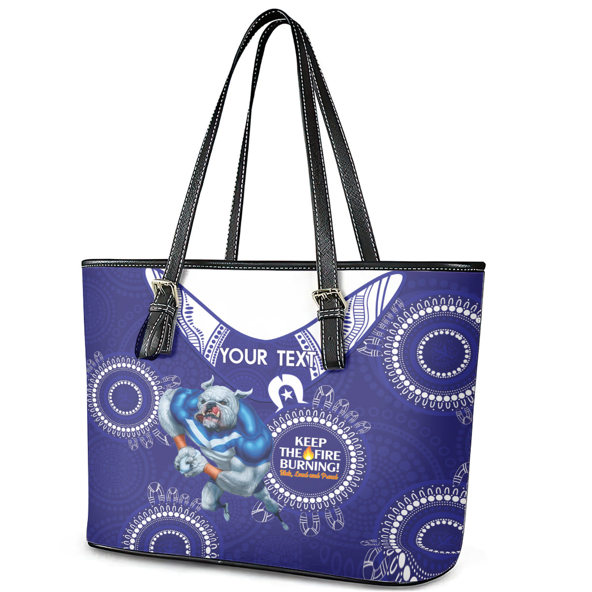 Custom NRL Bulldogs NAIDOC Week Leather Tote Bag Keep The Fire Burning Indigenous Art