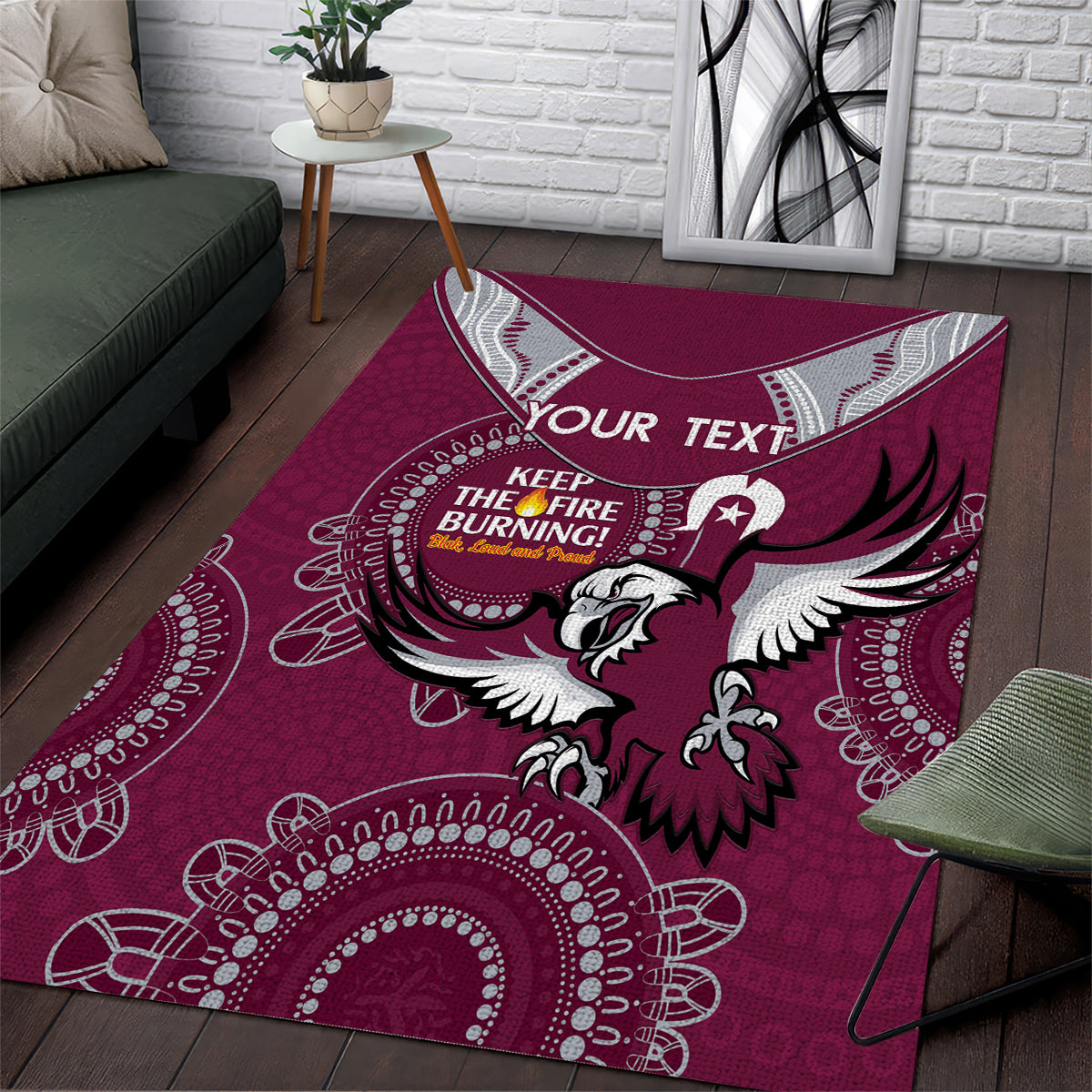 Custom NRL Sea Eagles NAIDOC Week Area Rug Keep The Fire Burning Indigenous Art