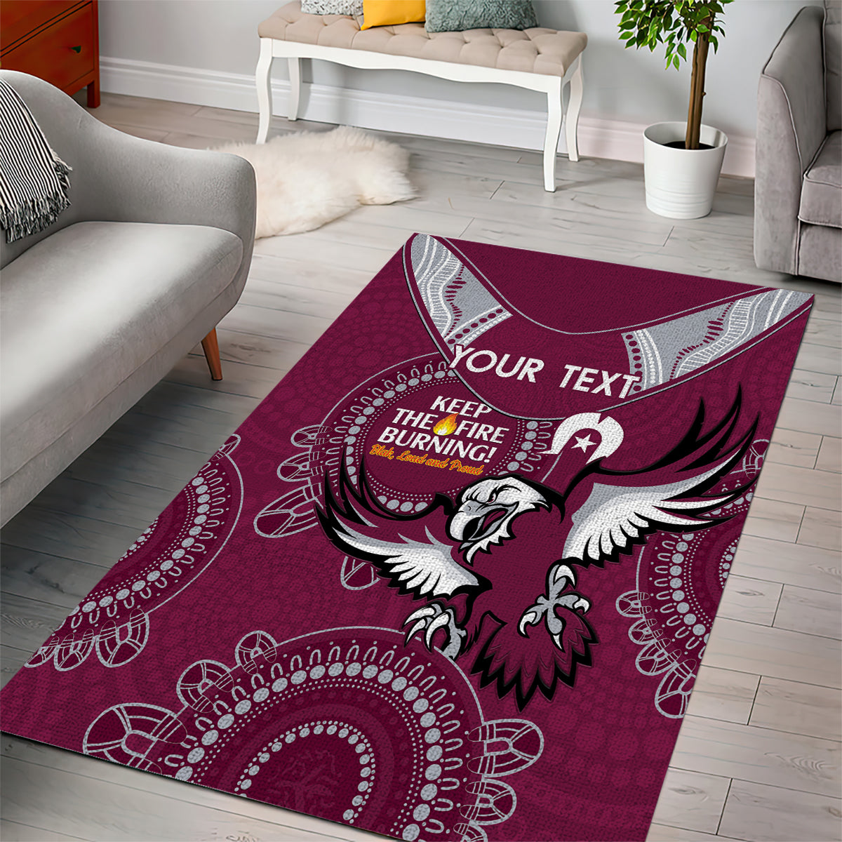 Custom NRL Sea Eagles NAIDOC Week Area Rug Keep The Fire Burning Indigenous Art