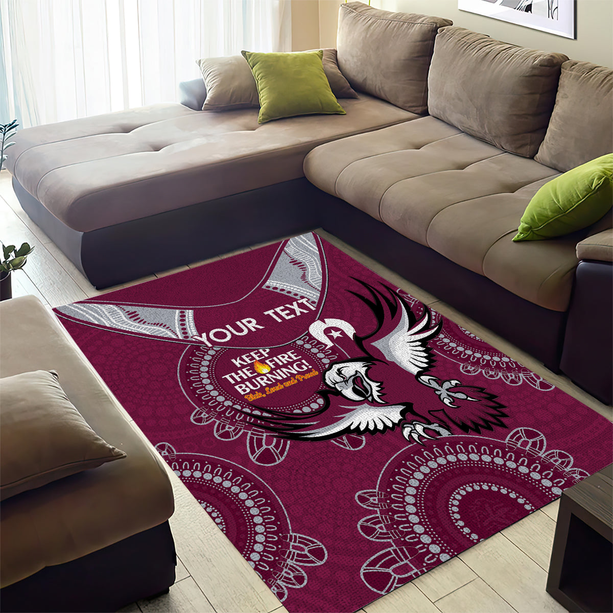 Custom NRL Sea Eagles NAIDOC Week Area Rug Keep The Fire Burning Indigenous Art