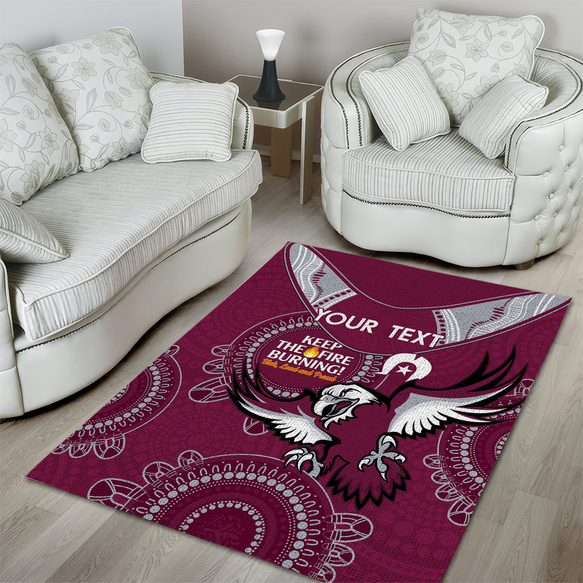 Custom NRL Sea Eagles NAIDOC Week Area Rug Keep The Fire Burning Indigenous Art