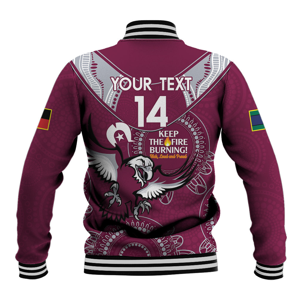 Custom NRL Sea Eagles NAIDOC Week Baseball Jacket Keep The Fire Burning Indigenous Art