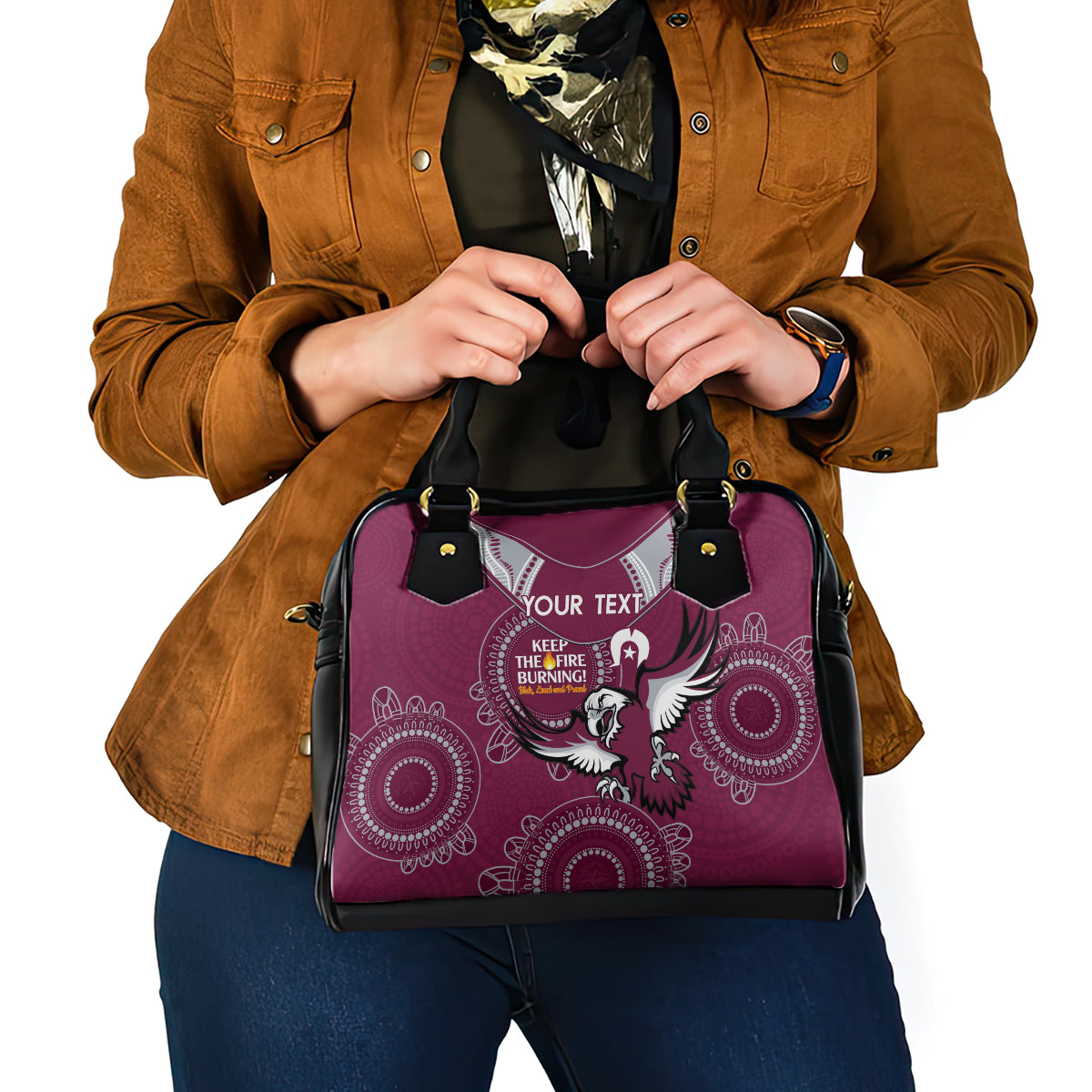 Custom NRL Sea Eagles NAIDOC Week Shoulder Handbag Keep The Fire Burning Indigenous Art