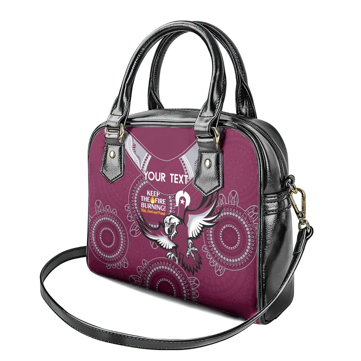 Custom NRL Sea Eagles NAIDOC Week Shoulder Handbag Keep The Fire Burning Indigenous Art