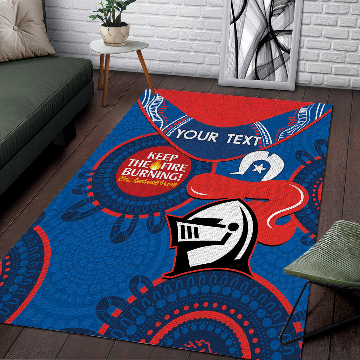 Custom NRL Knights NAIDOC Week Area Rug Keep The Fire Burning Indigenous Art