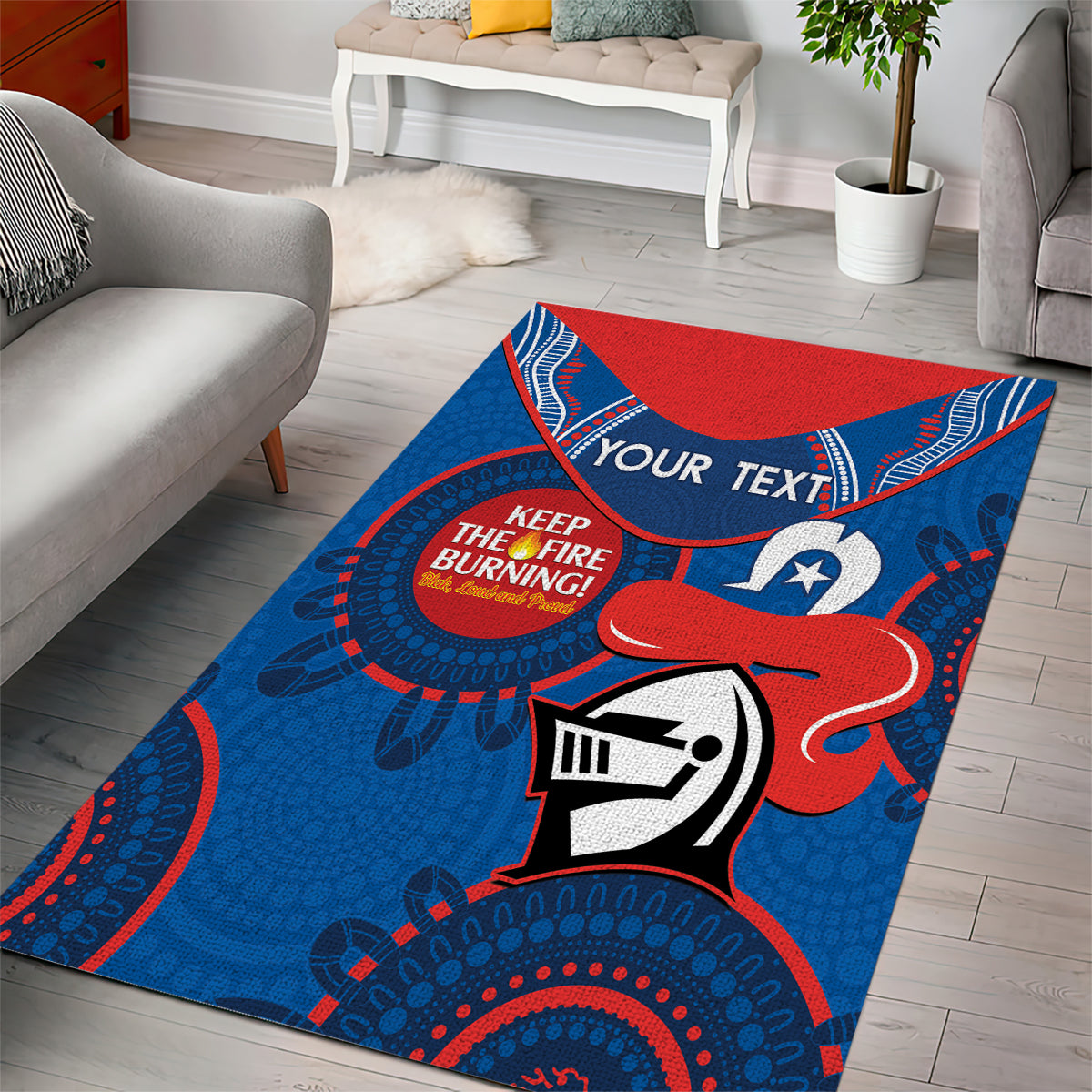 Custom NRL Knights NAIDOC Week Area Rug Keep The Fire Burning Indigenous Art